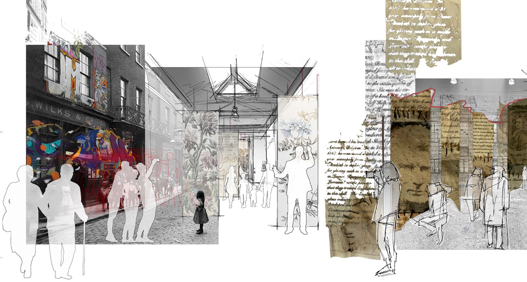 A Walk Through Time in Spitalfields | Into the pasageway leaving traces on interactive screens