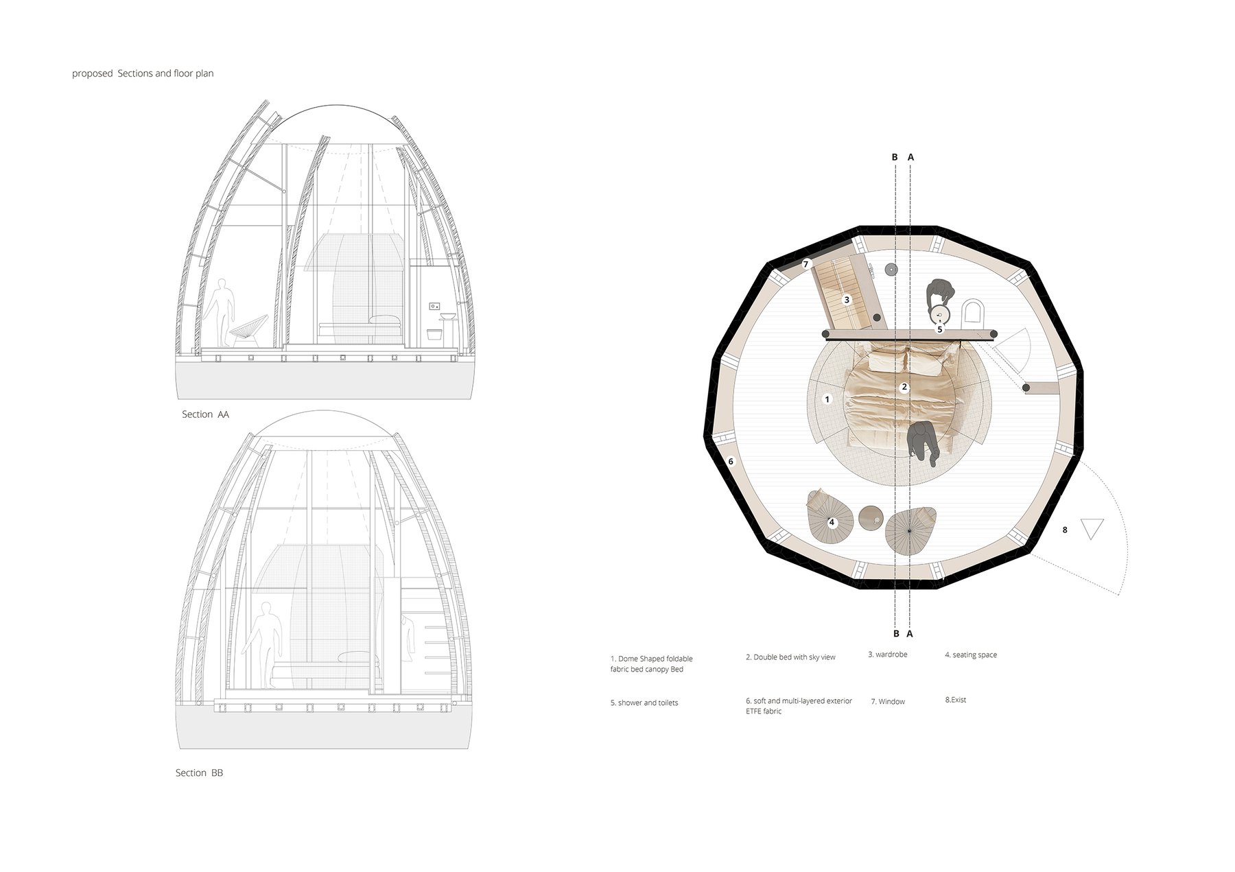 Orthographic drawing of a proposed homeless pod for the roof of Euston Station