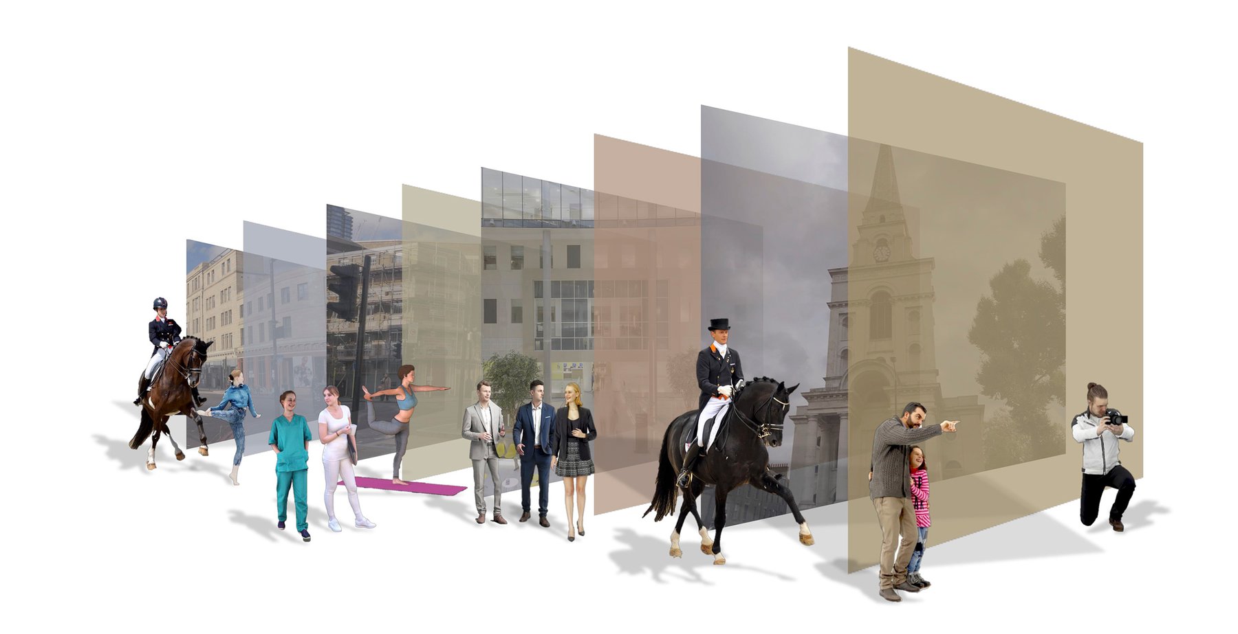 Rhythm Balance Harmony | Six activity zones framed around horse dressage connecting to the historical context of the building