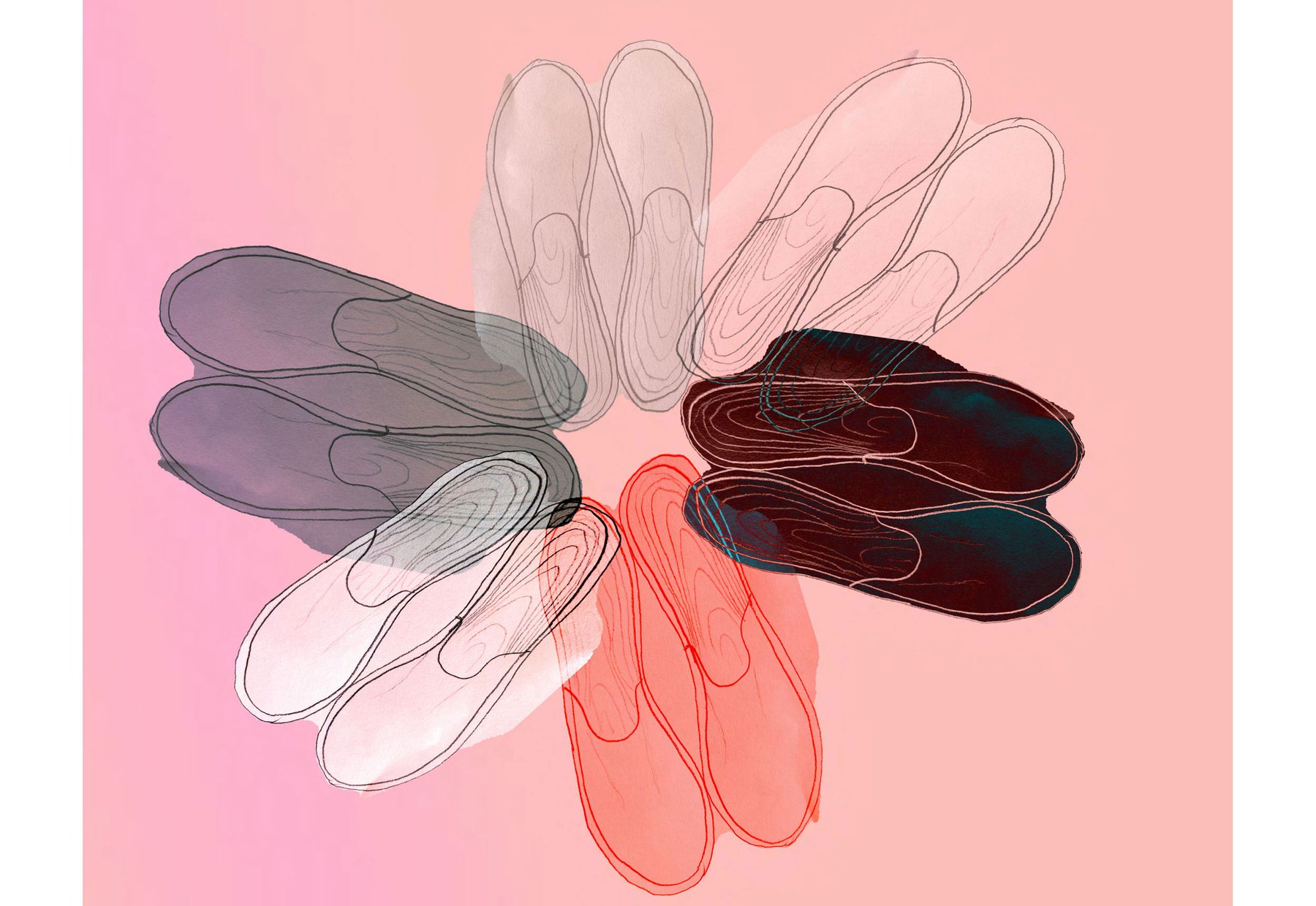 Drawing of shoes in a arrange like a flower