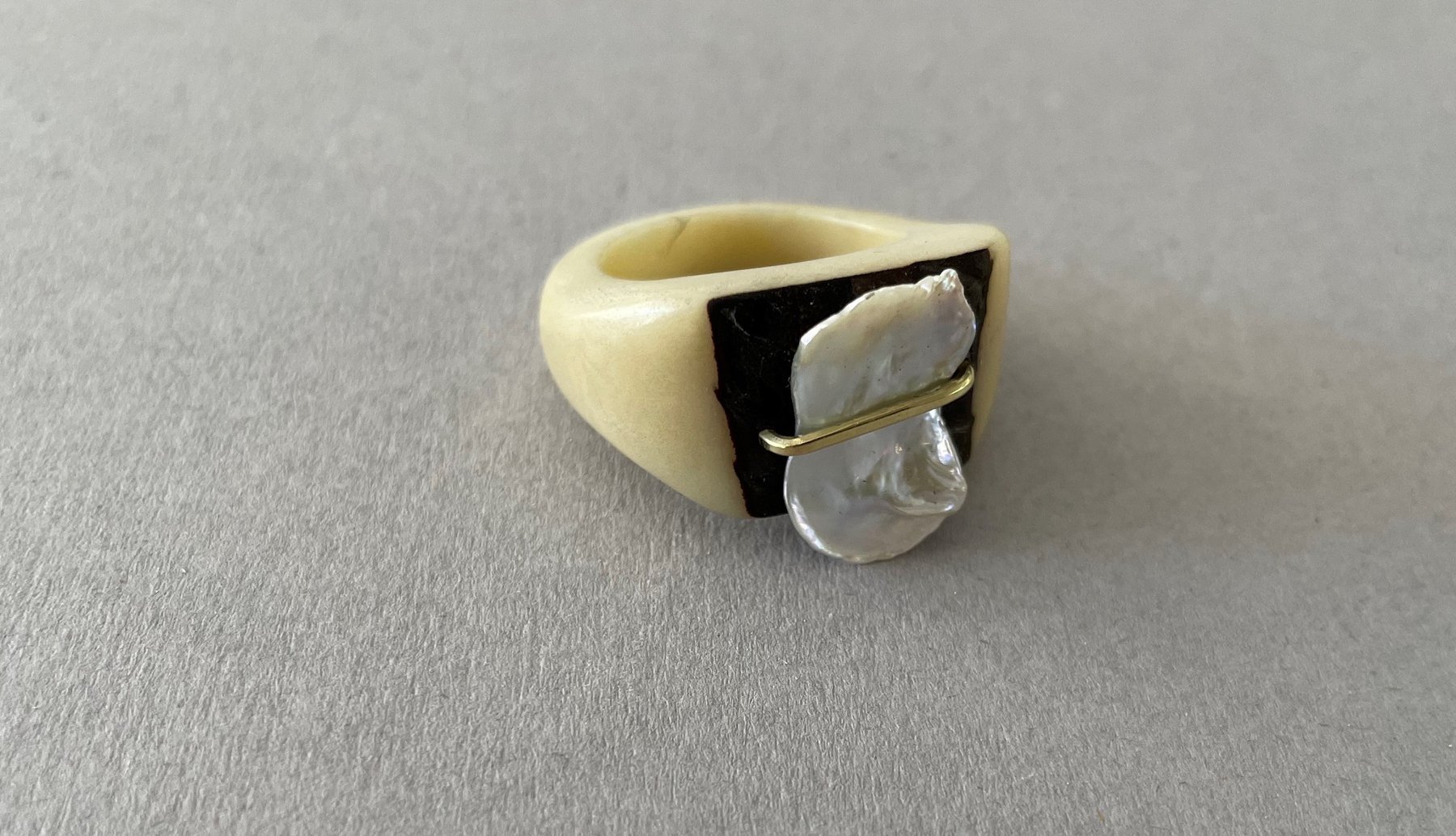Vegetable Ivory Signet ring with Pearl