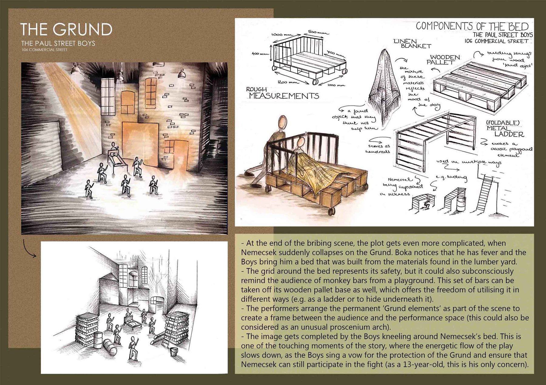 Prop design and set elements for the playground ('Grund') scene in The Paul Street Boys