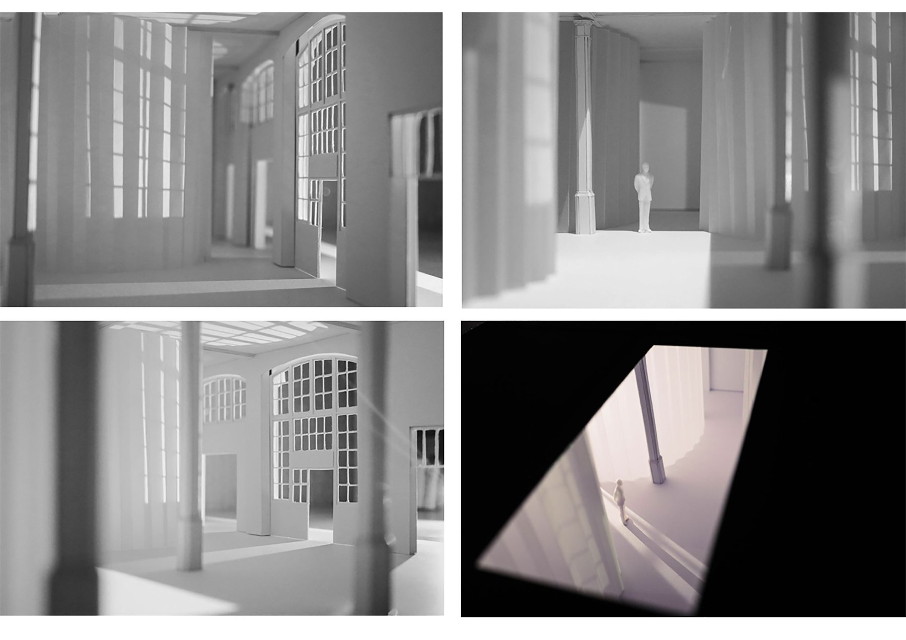 A series of images show a model of an interior from different angles