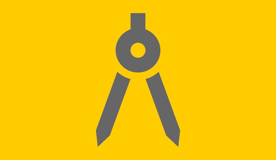 AAD Projects Office- a logo with the symbol of an open standing compass on a yellow background