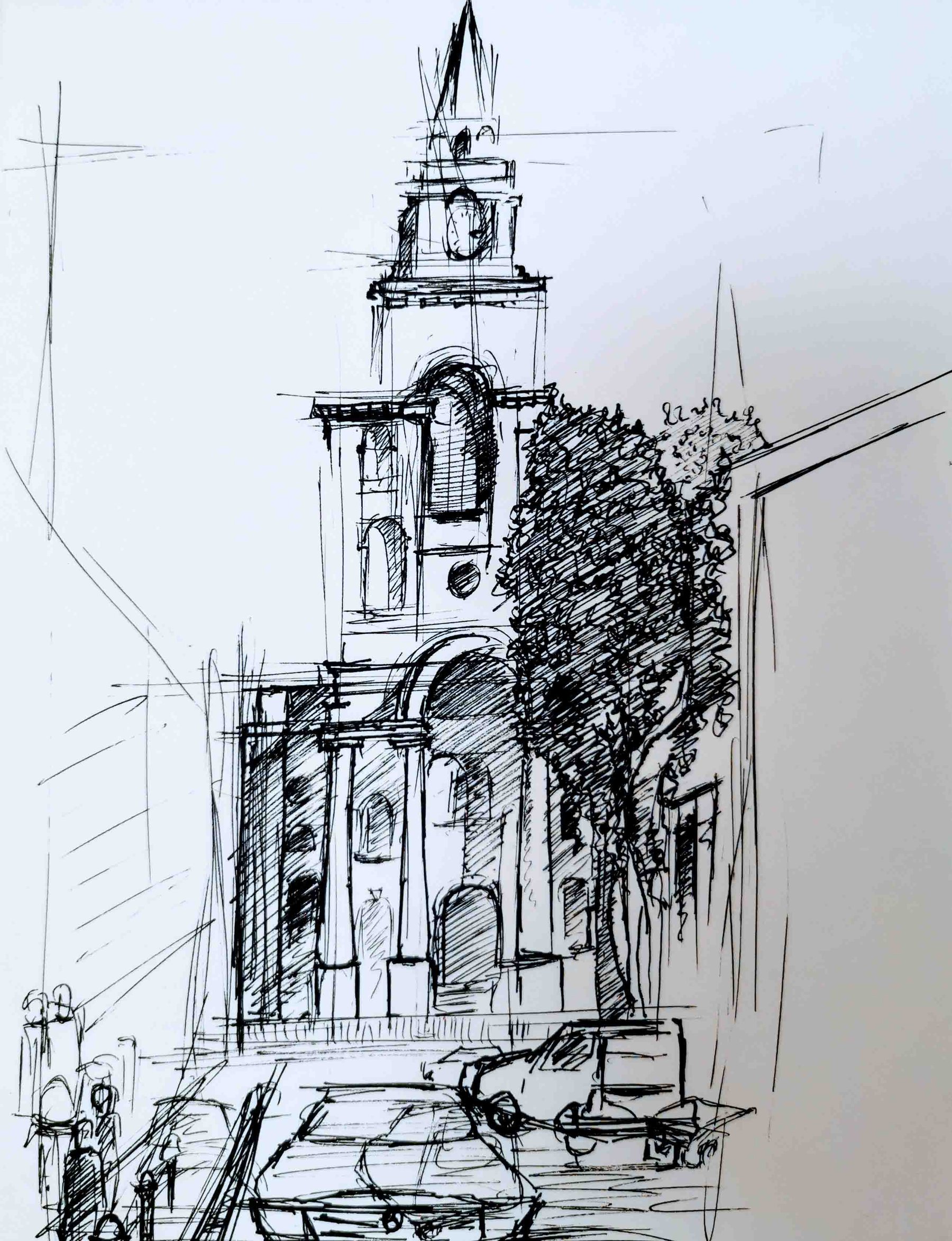 Sketch of a church.