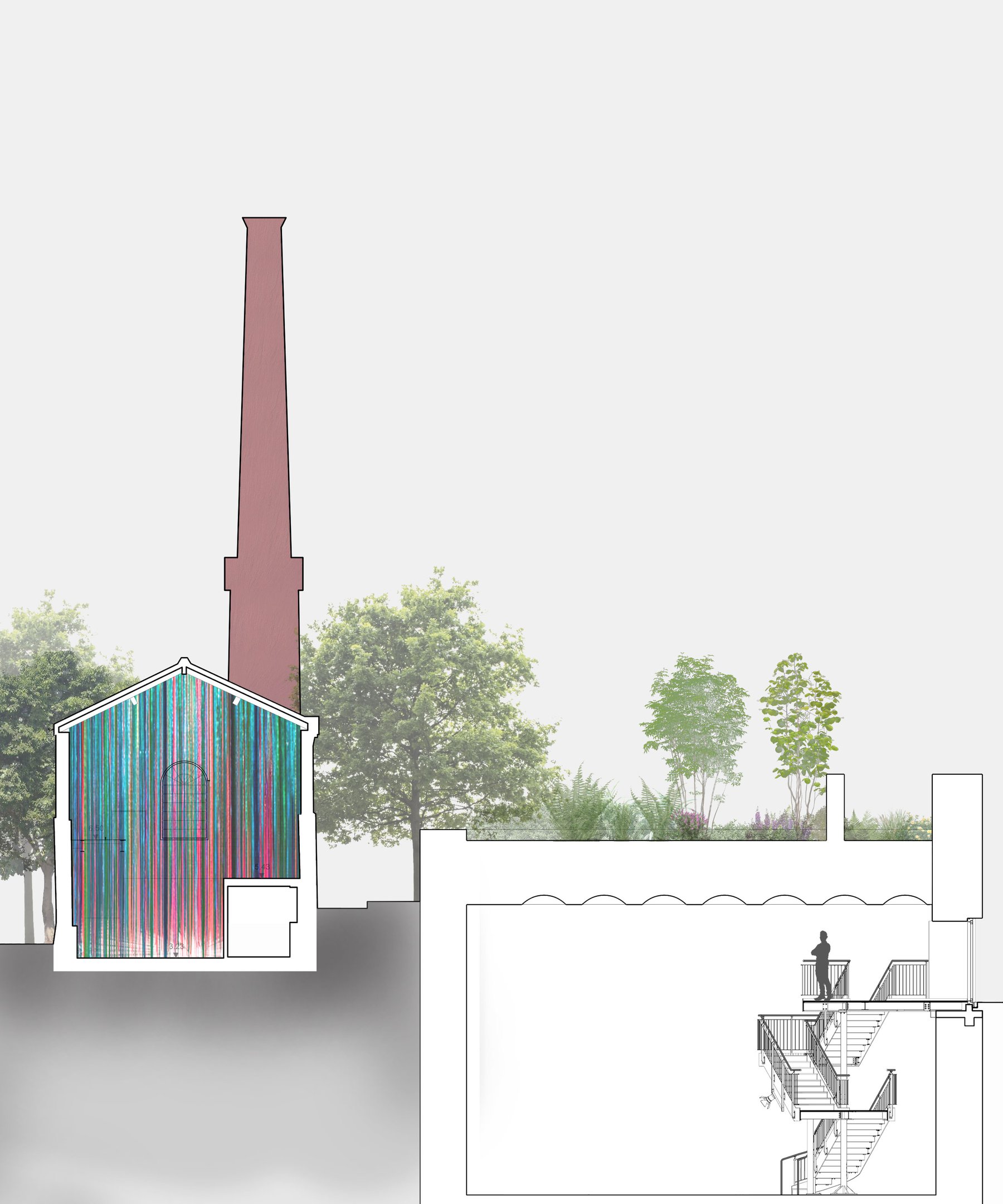 Image of Brunel Museum in section view with proposal inside engine house.