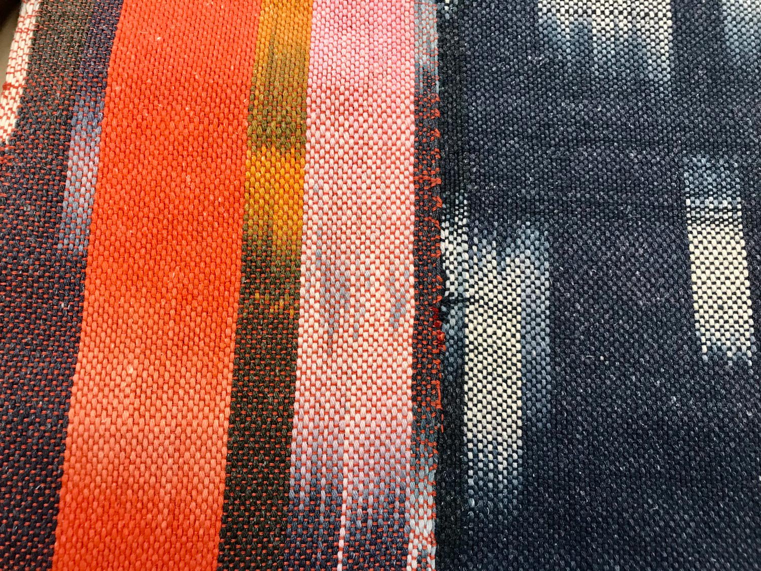 Detail of weaves in blue and oranges
