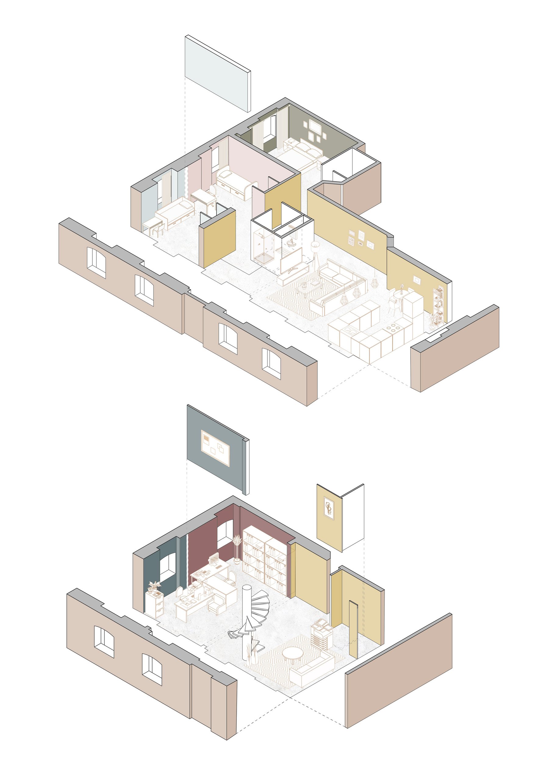 An isometric drawing of the apartment.