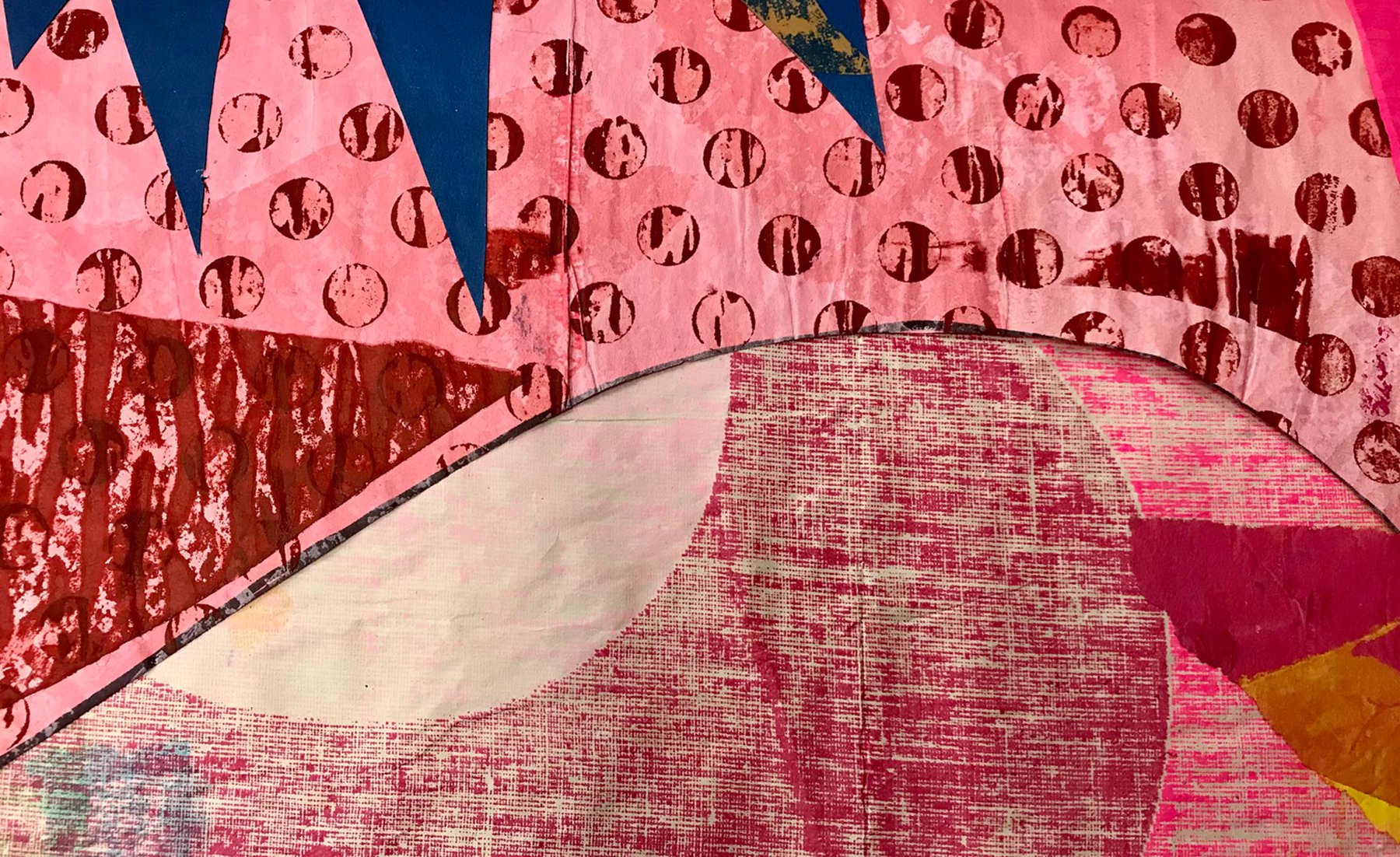 Detail of print in pinks by Sayeda Rahman